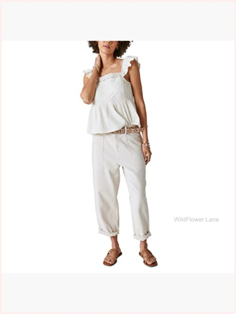 Cotton Stretch Square Neck Peplum Tank Top - Picture 4 of 4